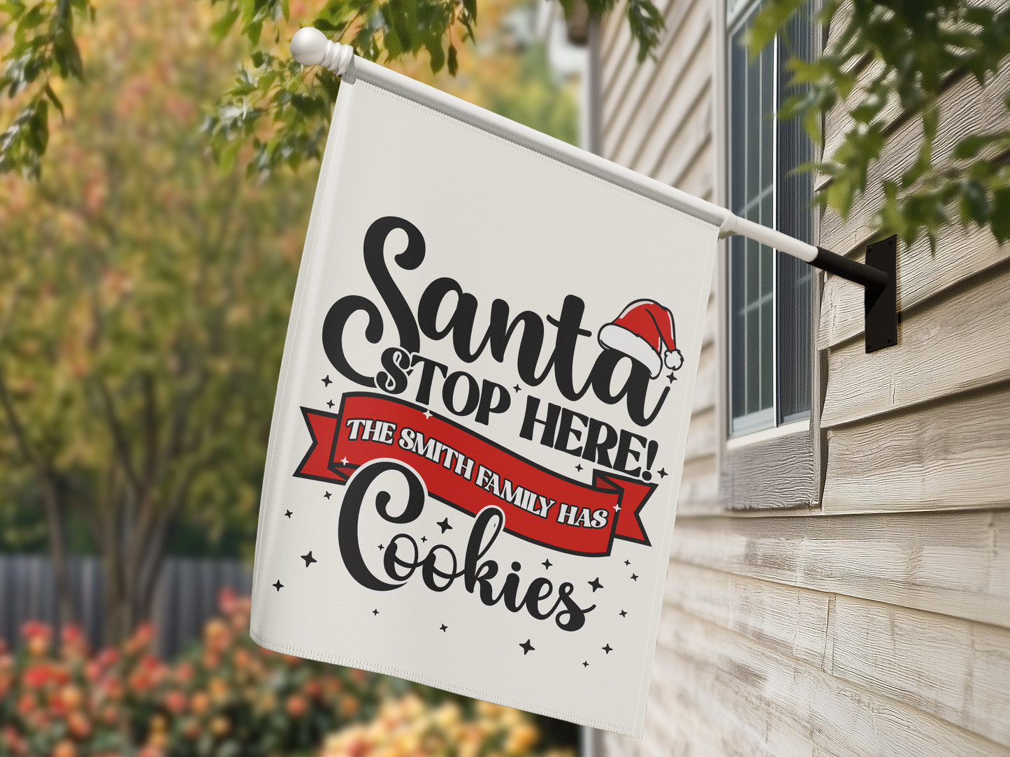 Custom Christmas Flag , Santa Stop Here Family Flag