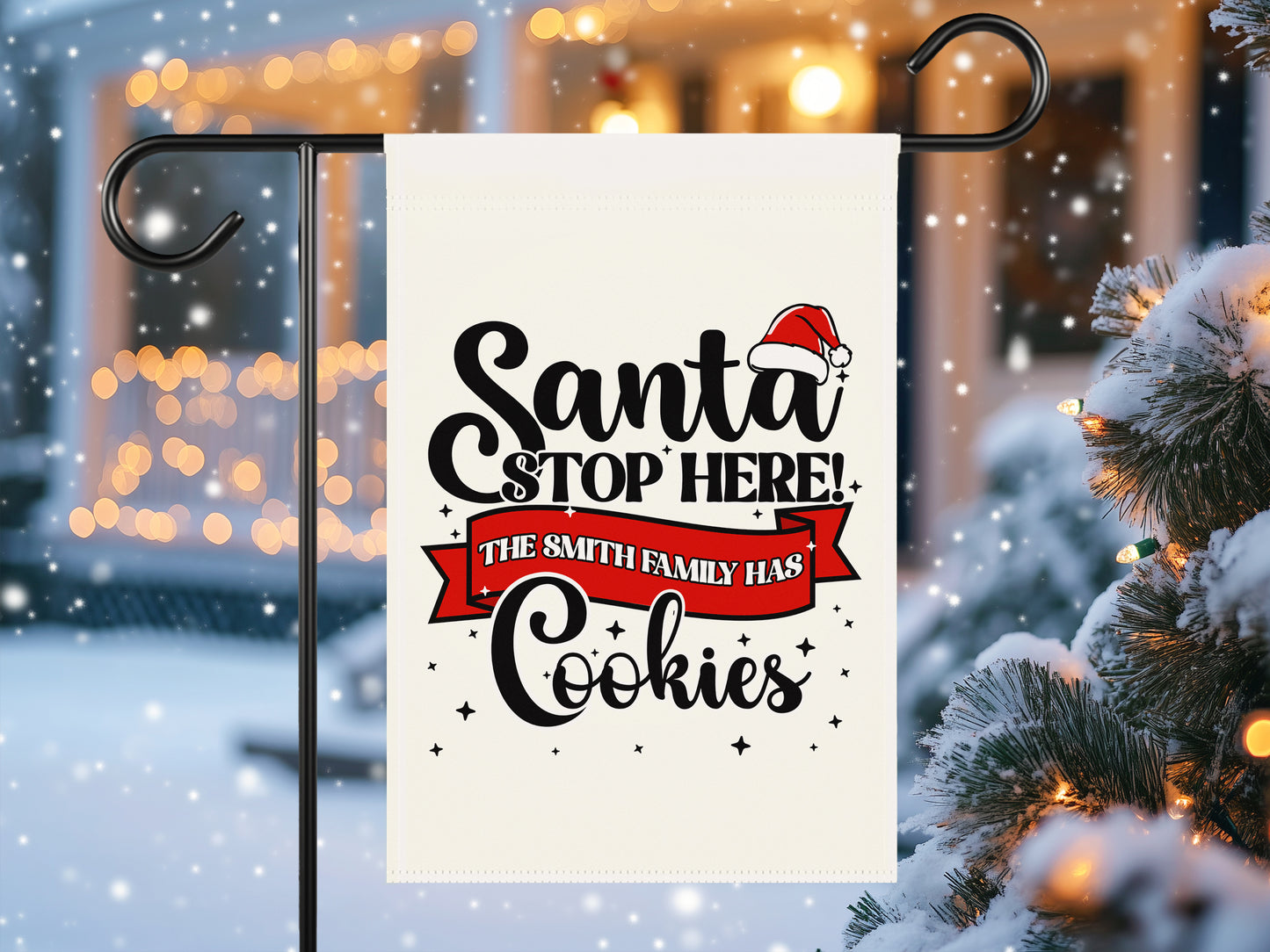 Custom Christmas Flag , Santa Stop Here Family Flag