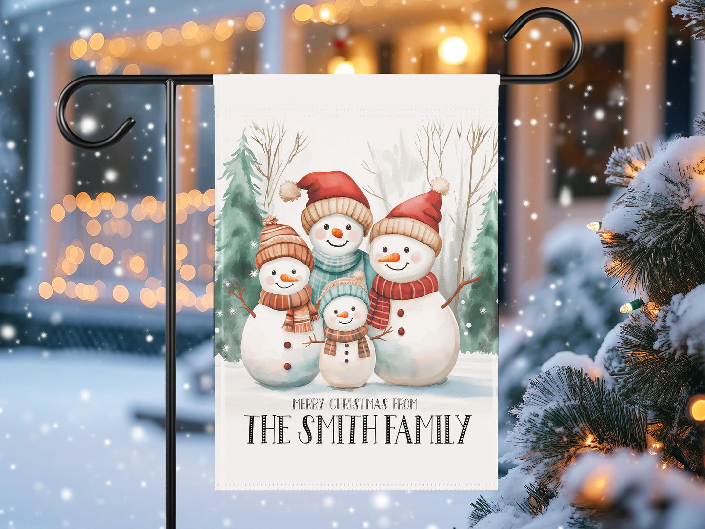 Custom Christmas Porch Flag, Personalized Snowman Family Garden Flag, Custom Family of 4