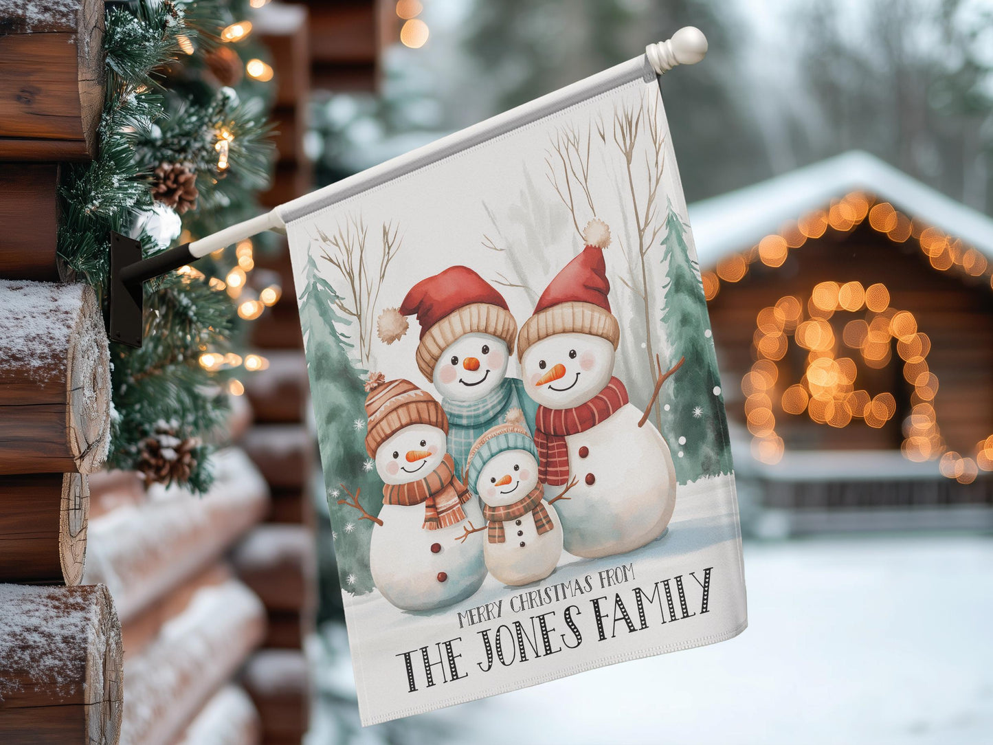 Custom Christmas Porch Flag, Personalized Snowman Family Garden Flag, Custom Family of 4