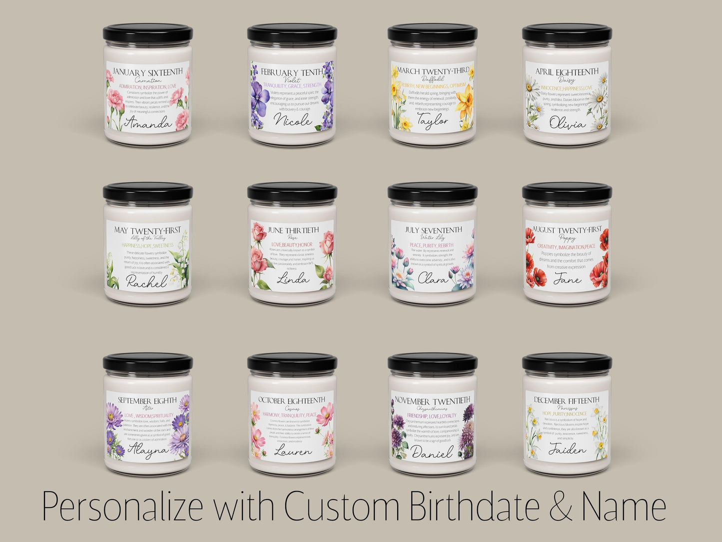 Birthdate Candle, Personalized Birth Flower Candle Gifts