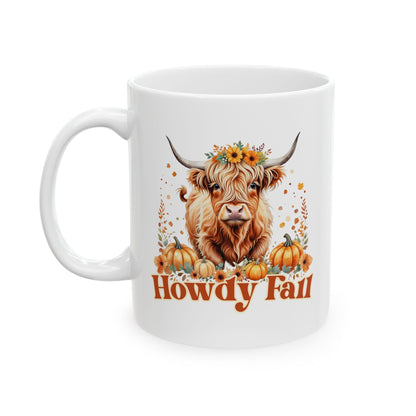 Howdy Fall Coffee Mug, Highland Cow Coffee Cup