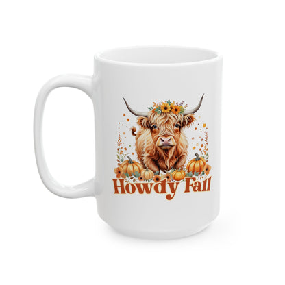 Howdy Fall Coffee Mug, Highland Cow Coffee Cup