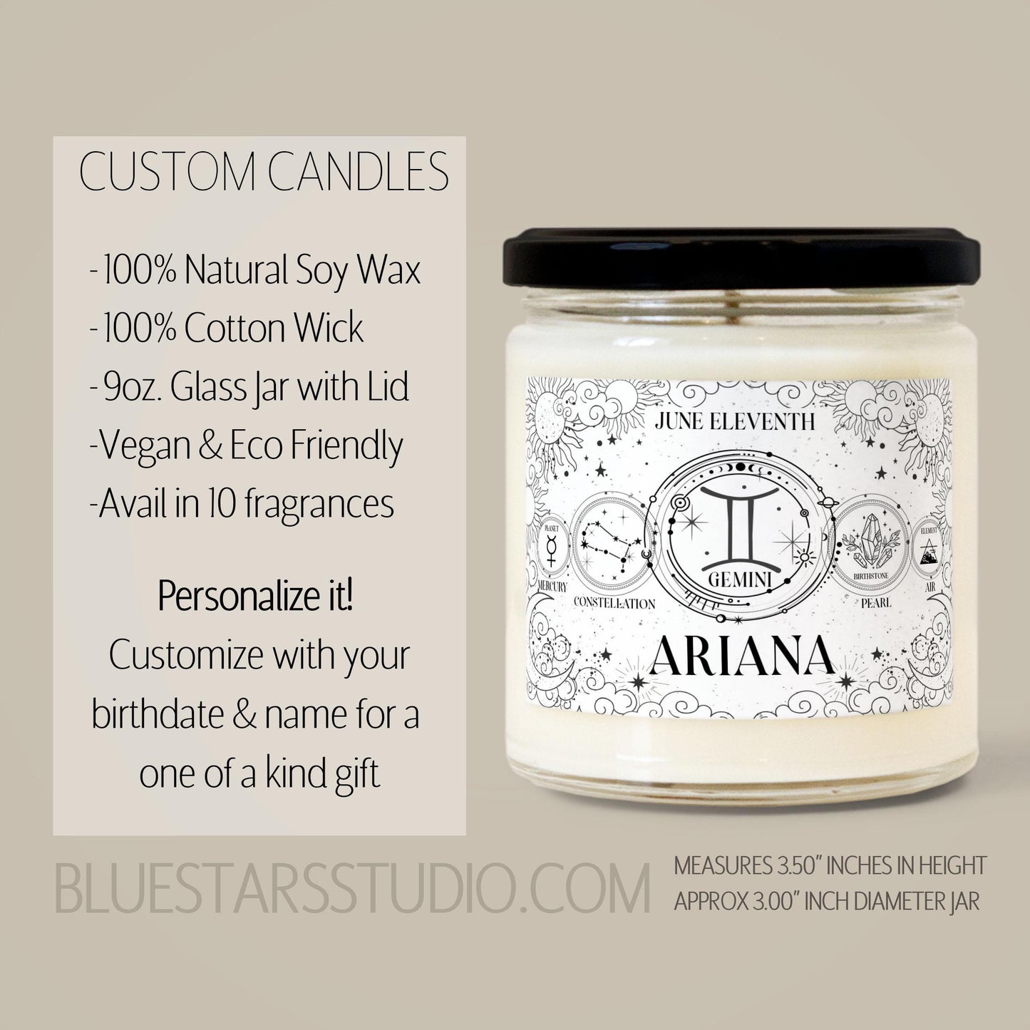 Personalized Birthdate Candle, Zodiac Sign Candle