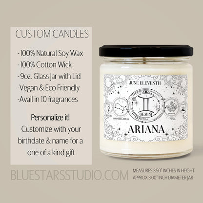 Personalized Birthdate Candle, Zodiac Sign Candle