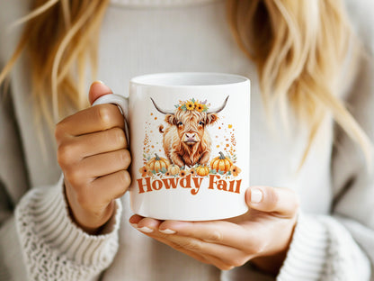 Howdy Fall Coffee Mug, Highland Cow Coffee Cup