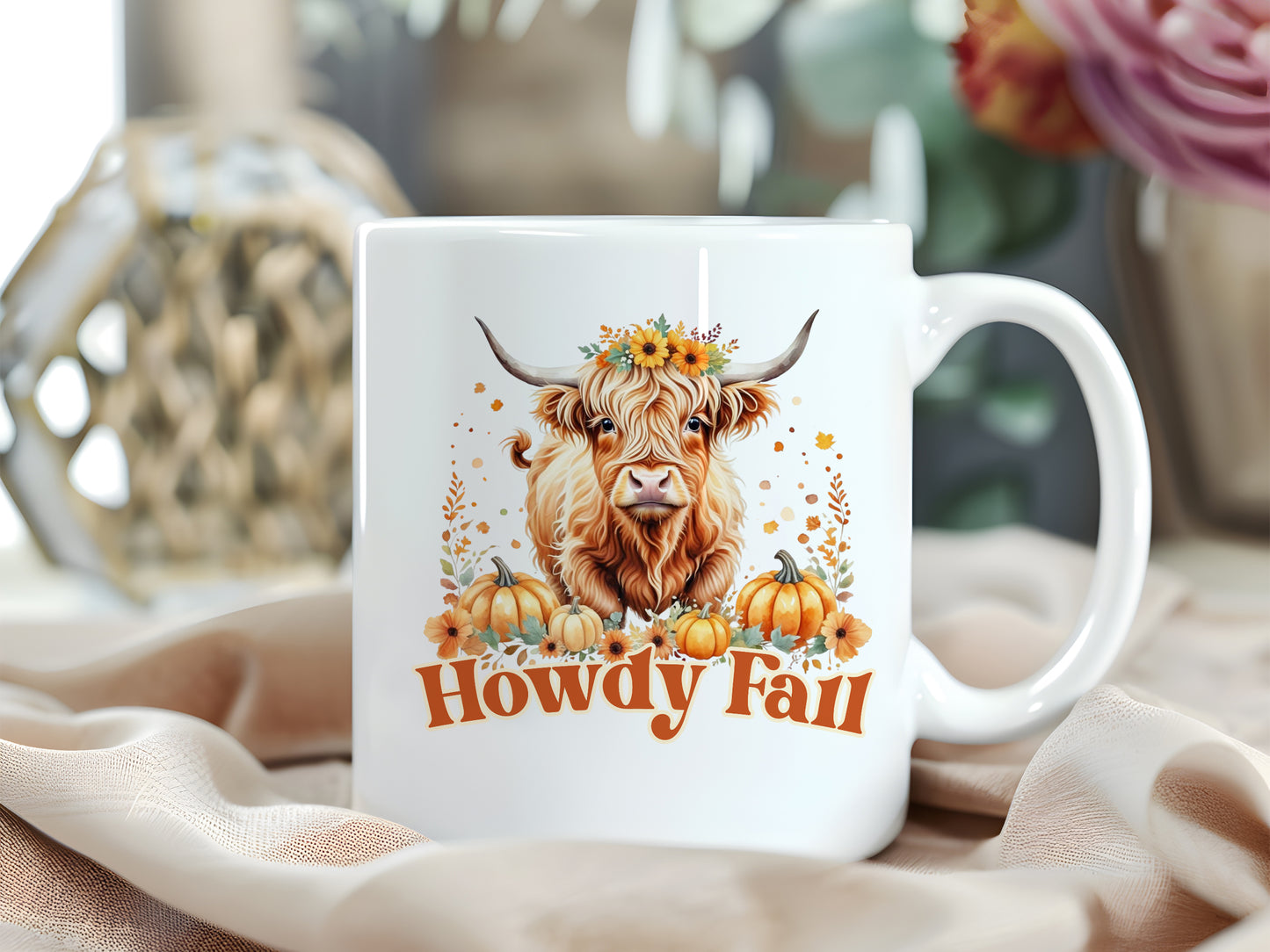 Howdy Fall Coffee Mug, Highland Cow Coffee Cup