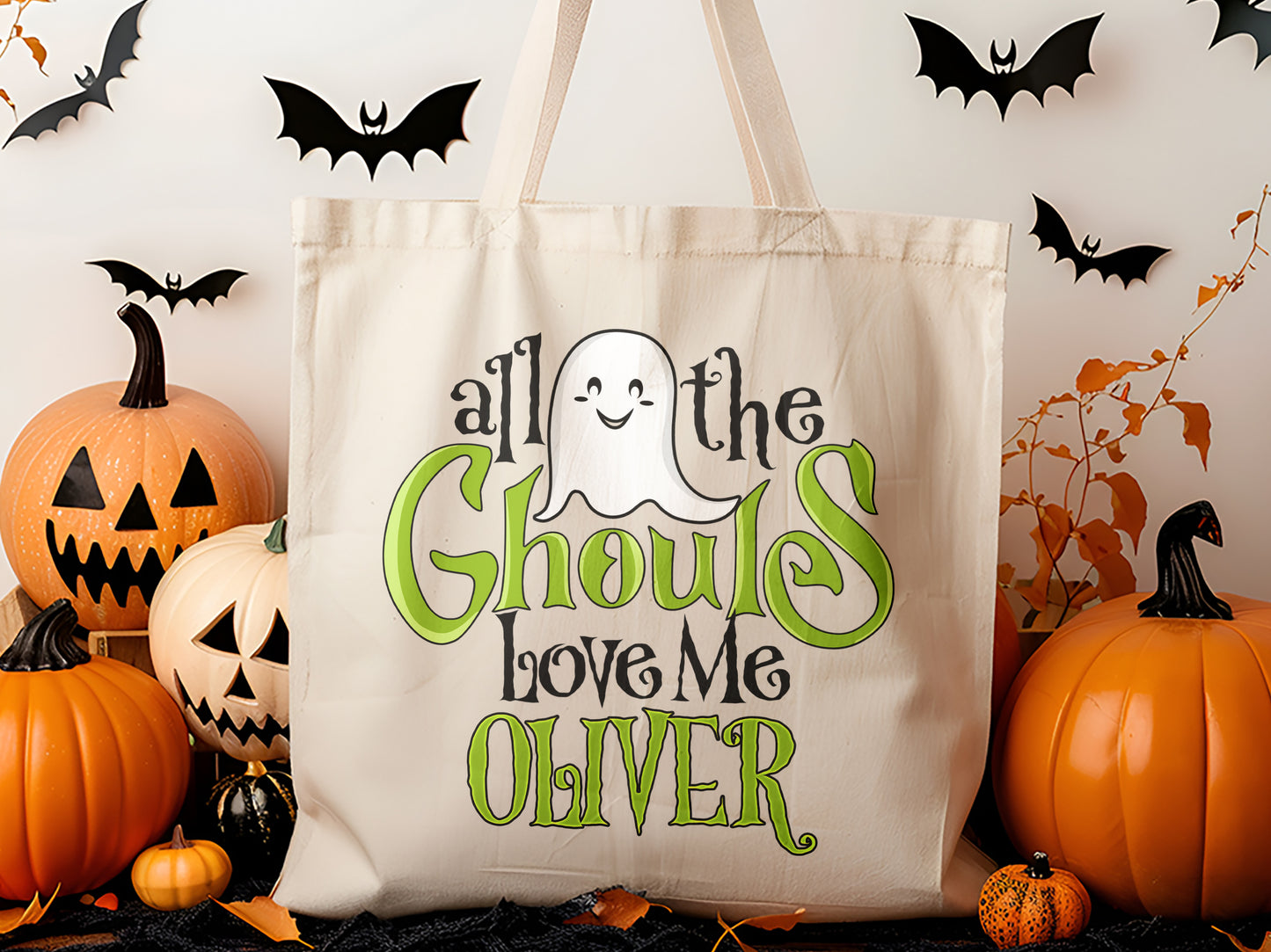 Personalized Halloween Trick or Treat Candy Tote Bag, All the Ghouls Love Me