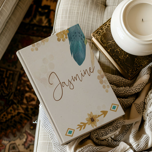 Minimal Boho Feathers Personalized Hardcover Journal