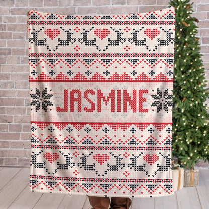 Custom Christmas Blanket, Personalized Ugly Christmas Sweater Style Blanket