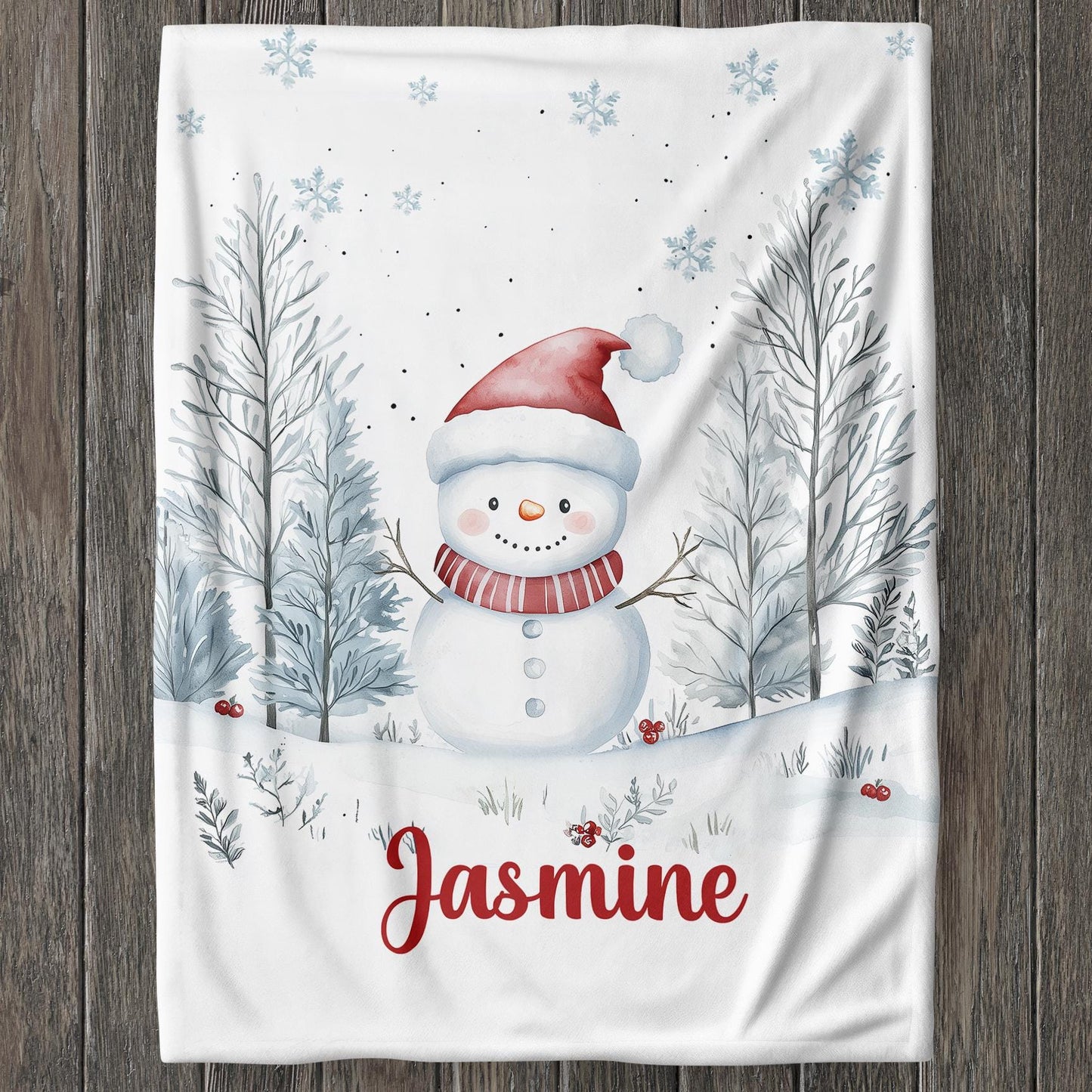 Custom Childrens Blanket, Personalized Christmas Blanket with Name , Winter Snowman, Baby Blanket