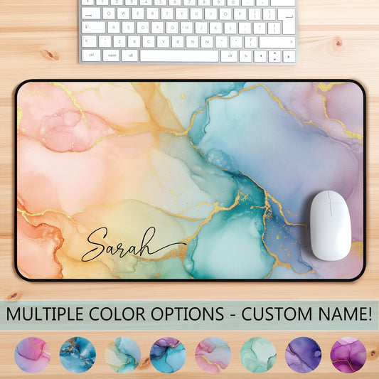 Personalized Marbled Pastel Desk Mat , Custom Desk Pad