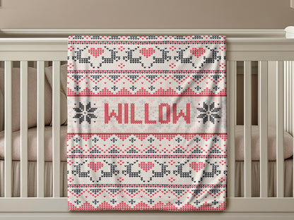 Custom Christmas Blanket, Personalized Ugly Christmas Sweater Style Blanket