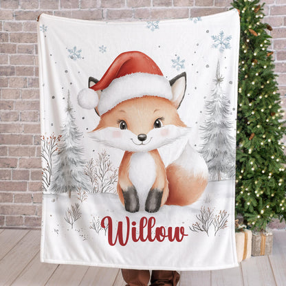 Custom Childrens Blanket, Personalized Christmas Blanket with Name ,  Baby Woodland Fox