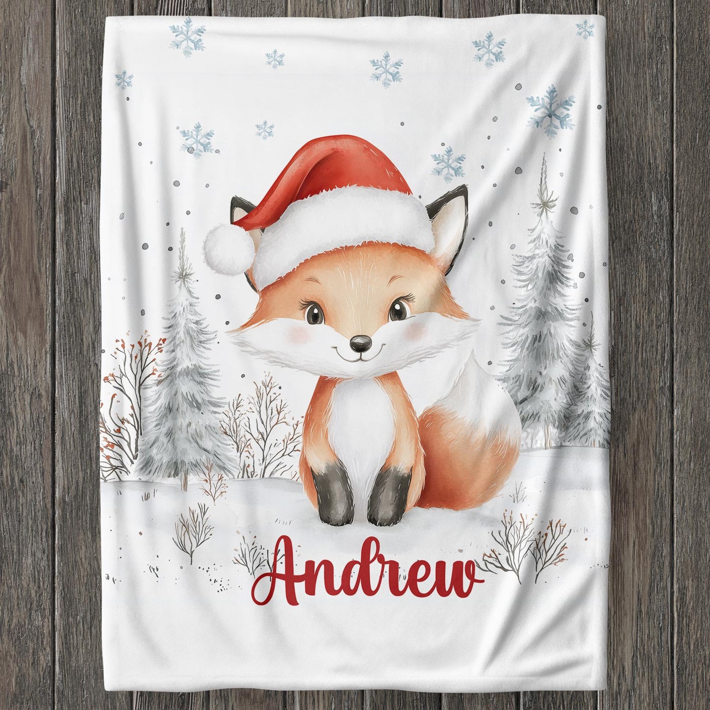 Custom Childrens Blanket, Personalized Christmas Blanket with Name ,  Baby Woodland Fox