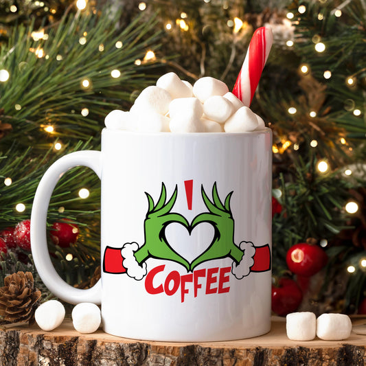 Funny Christmas Coffee Mug, I Love Coffee Grinch Coffee Cup