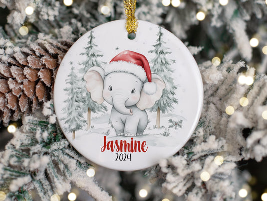 Custom Christmas Elephant Ornament, Personalized Kids Santa Elephant Ornament