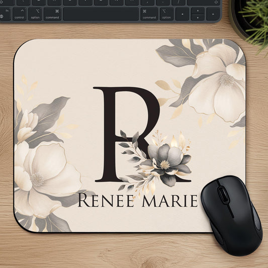 Custom Mousepad , Womens Personalized Monogram Initial Name Mousepad, Magnolia Floral Office Decor, Custom Name or Text, Floral Office Decor