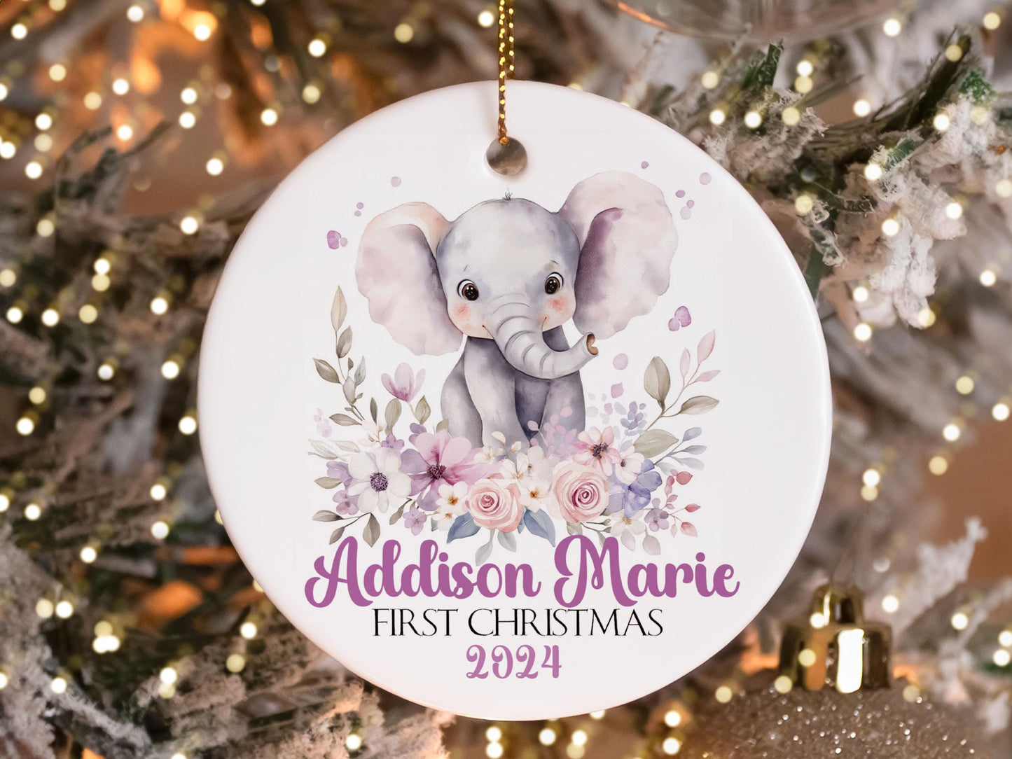 Custom First Christmas Ornament, Personalized Elephant Babys 1st Christmas Ornaments, Baby Christmas Gift Ornament, First Christmas Keepsake