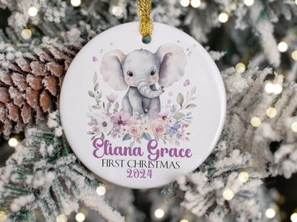 Custom First Christmas Ornament, Personalized Elephant Babys 1st Christmas Ornaments, Baby Christmas Gift Ornament, First Christmas Keepsake