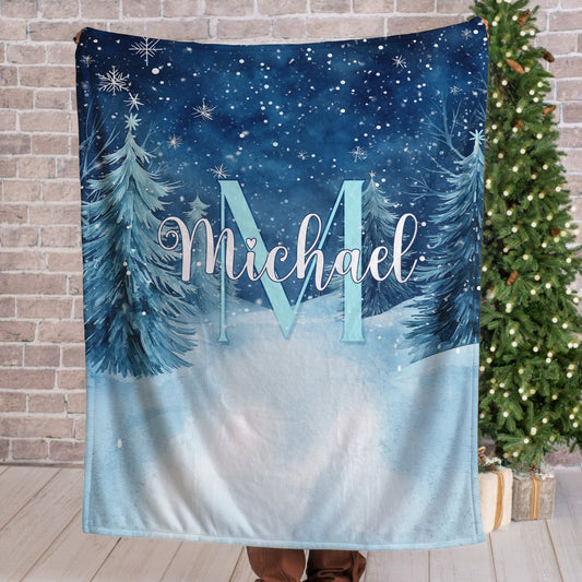 Personalized Christmas Blanket , Blue Winter Wonderland