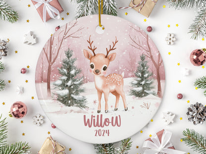 Custom Personalized Christmas Ornament, Pink Reindeer