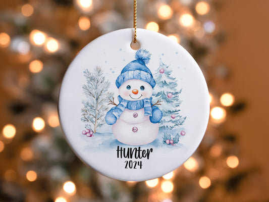 Blue Snowman Custom Personalized Christmas Ornament